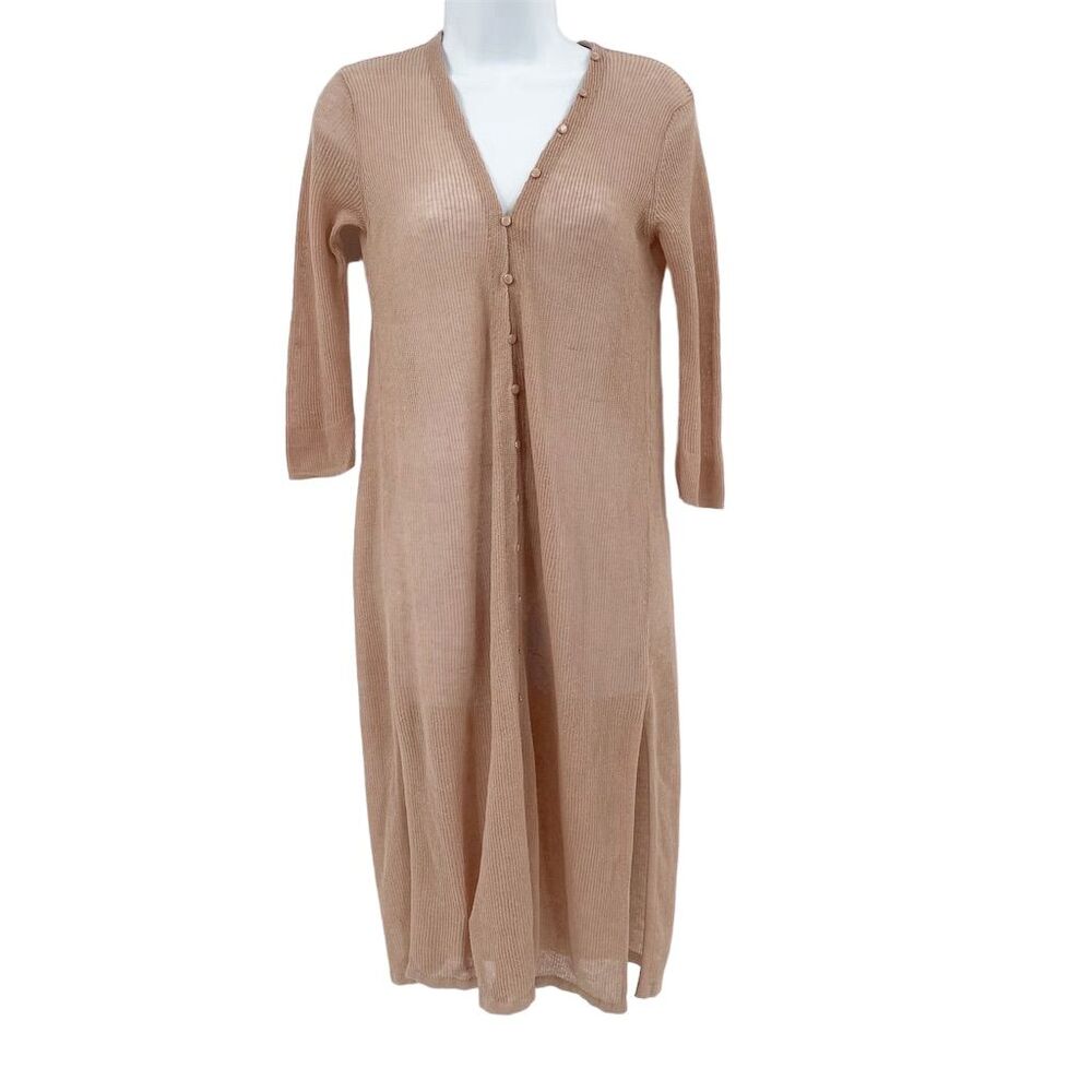 Snidel Sheer Long Duster Cardigan One Size V-Neck Button‎ Front Linen Blend Knit